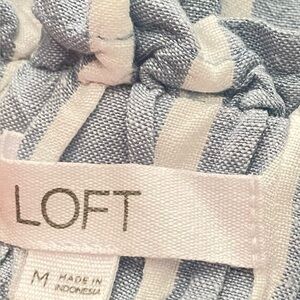 Loft Linen Blend Paper Bag Pants Medium Chambray Blue & White Stripe High Rise